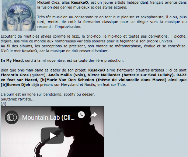 Petit article de Trip-hop.net sur l'album In My Head